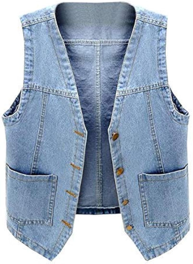 Ladyful Women's Sleeveless Denim Vest V Neck Button Down Jean Waistcoat Jacket | Amazon (US)