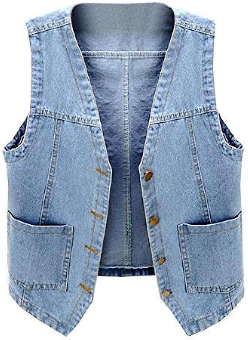 Ladyful Women's Sleeveless Denim Vest V Neck Button Down Jean Waistcoat Jacket | Amazon (US)