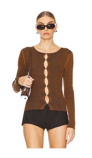 Laila Long Sleeve Knit Cardigan in Rust | Revolve Clothing (Global)