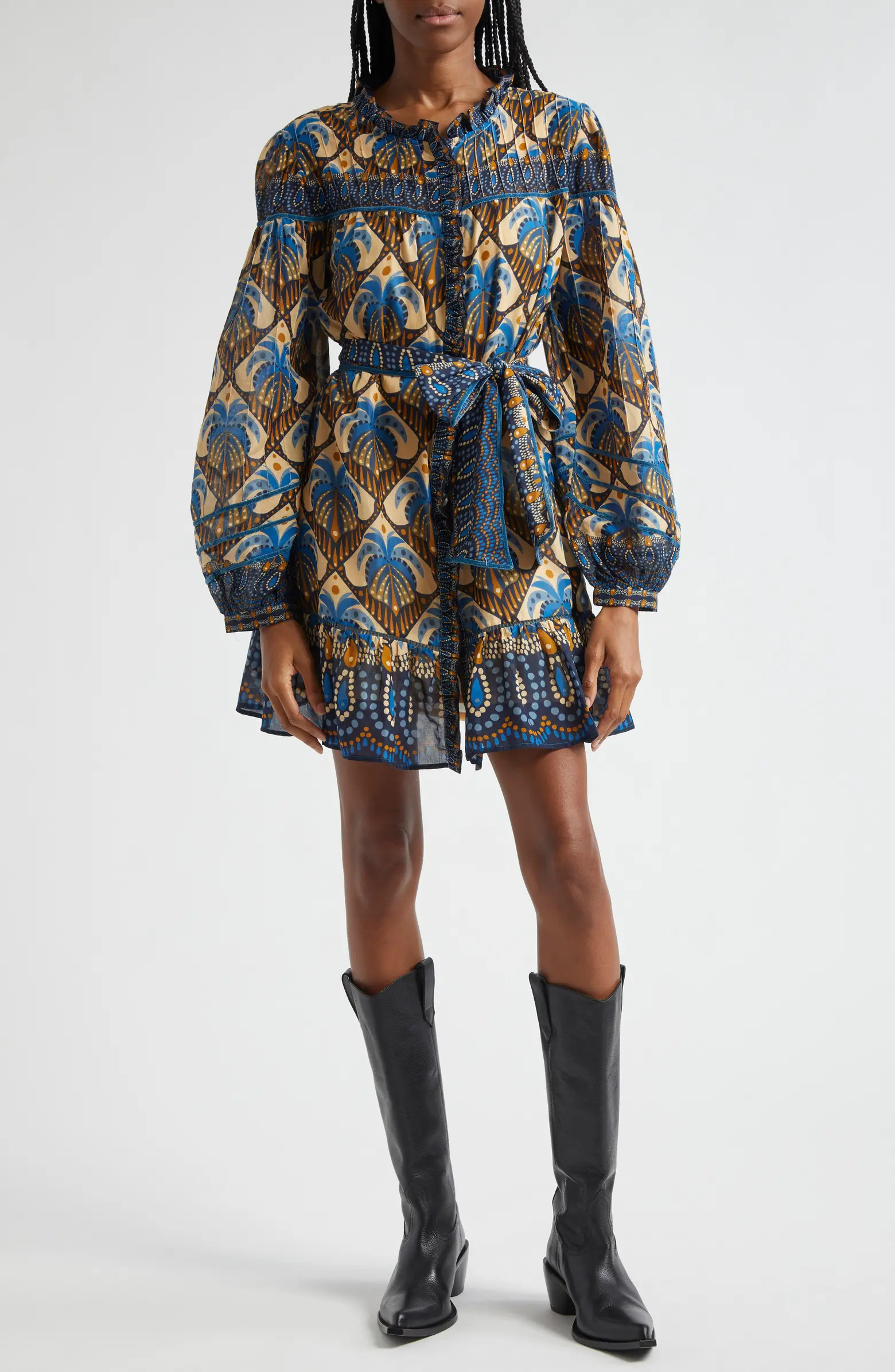 Cocopalm Tie Belt Long Sleeve Minidress | Nordstrom