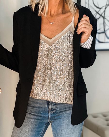 Holiday style, sequin tank, blazer
Outfit idea, girls night out style, party style

#LTKunder100 #LTKstyletip #LTKHoliday