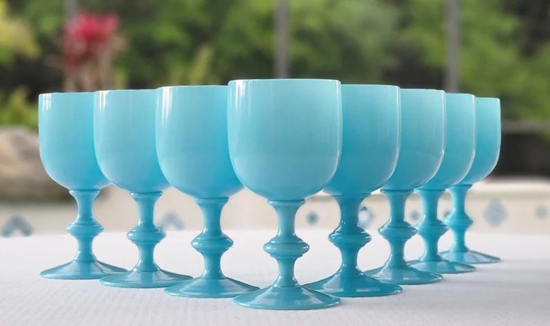Portieux Vallerysthal Blue Opaline Water or Wine Goblets Set of 8 - Etsy | Etsy (US)
