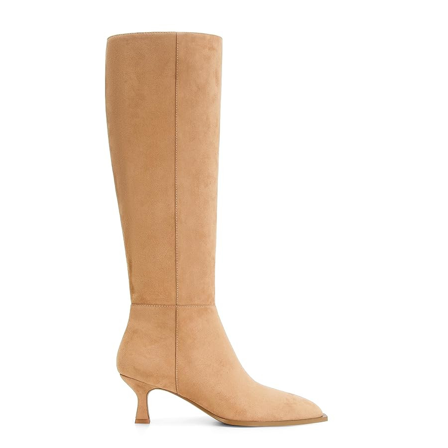 DOEYG Women Suede Knee High Boots Wide Calf Kitten Heel Boots Pointed Toe Stiletto High Heel Tall... | Amazon (US)