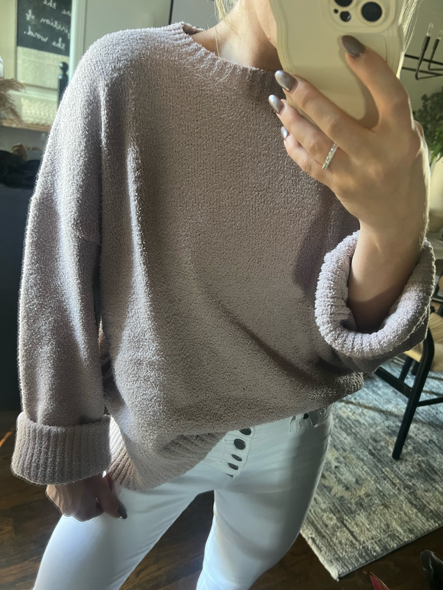Such a cozy sweater!!! Love this find! Wearing sz S color purple. 

#LTKfindsunder50 #LTKstyletip