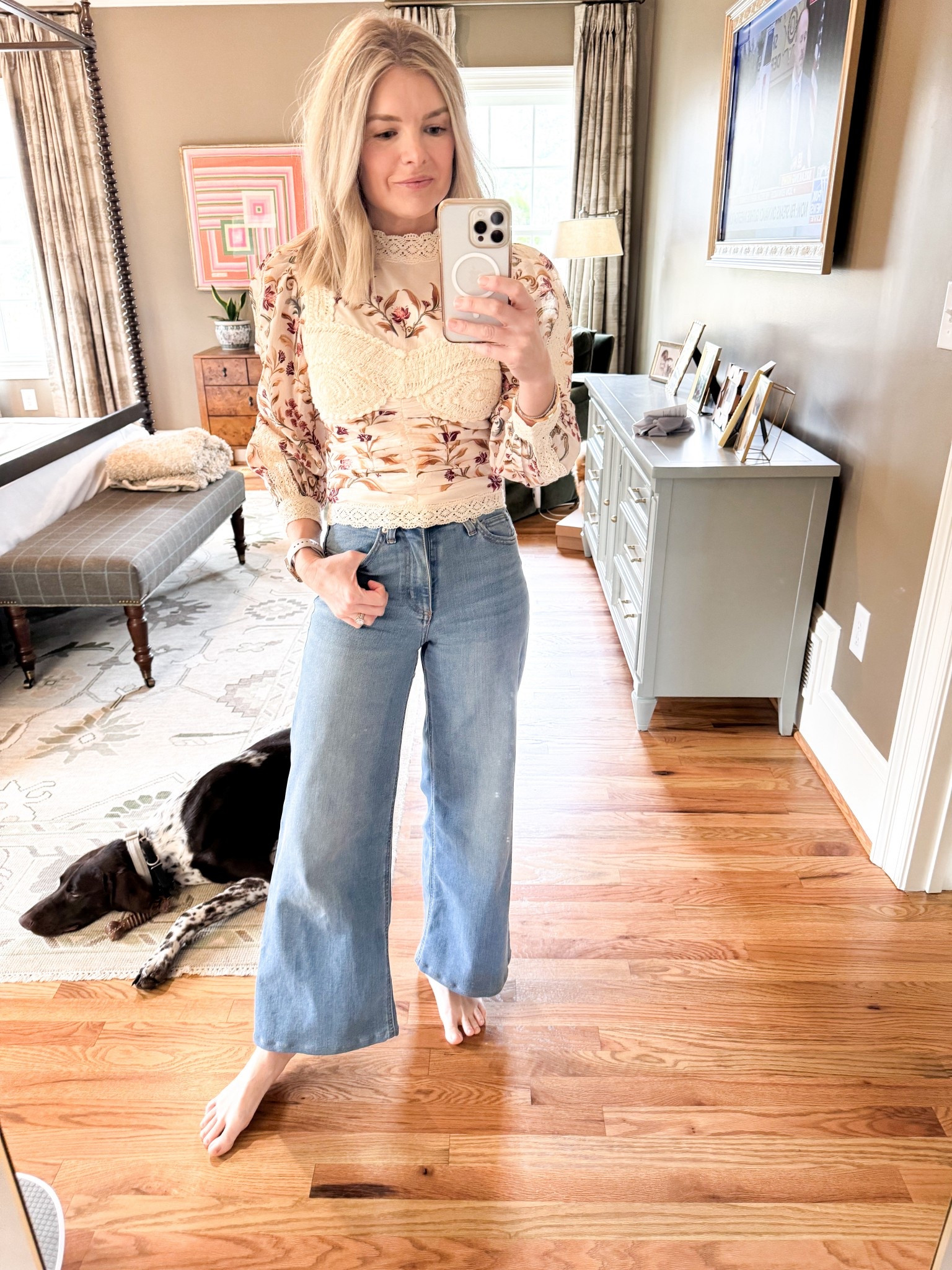 Romantic top. Everyday denim. Might spice it up with heels for a night out?! 💃🏼

#LTKgrwm #LTKValentine #LTKootd