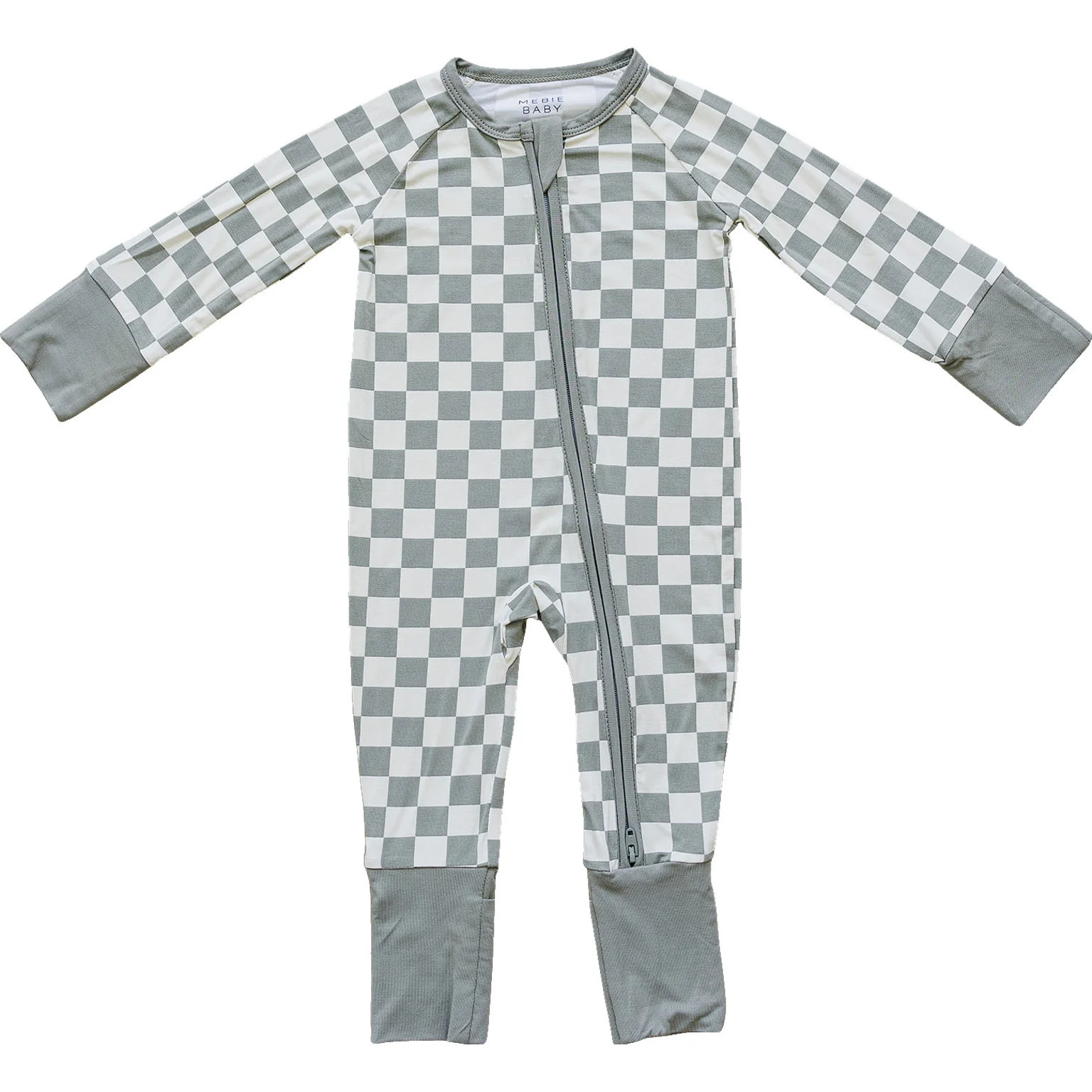 Light Green Checkered Bamboo Zipper NB | Mebie Baby