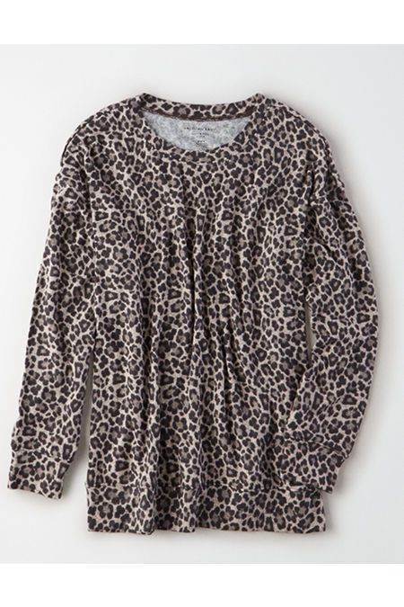 AE Plush Leopard Crew Neck Sweatshirt | American Eagle Outfitters (US & CA)