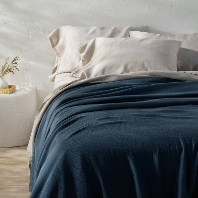 King Rayon from Bamboo Matelasse Blanket Dark Mineral Blue - Casaluna™ | Target