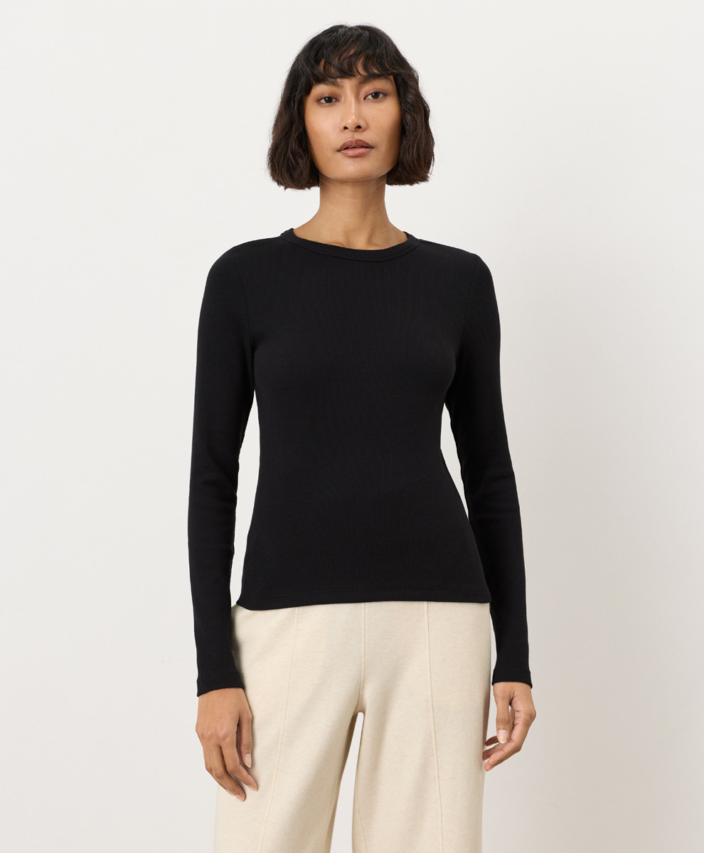 Women's Black Perfect Rib Crewneck Long Sleeve Tee 2XL | Pact Apparel