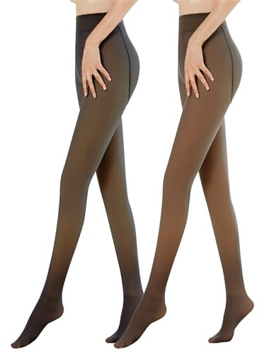OEAK Womens 2 Pack Fleece Lined Tights Fake Translucent Pantyhose Thermal Opaque High Waisted Leg... | Amazon (US)
