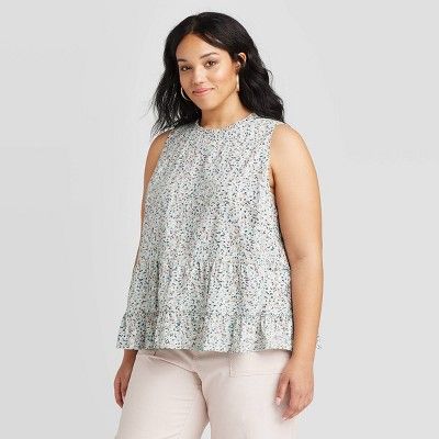 Women's Floral Print Tiered Cropped Tank Top - Universal Thread™ Mint (Regular & Plus) | Target