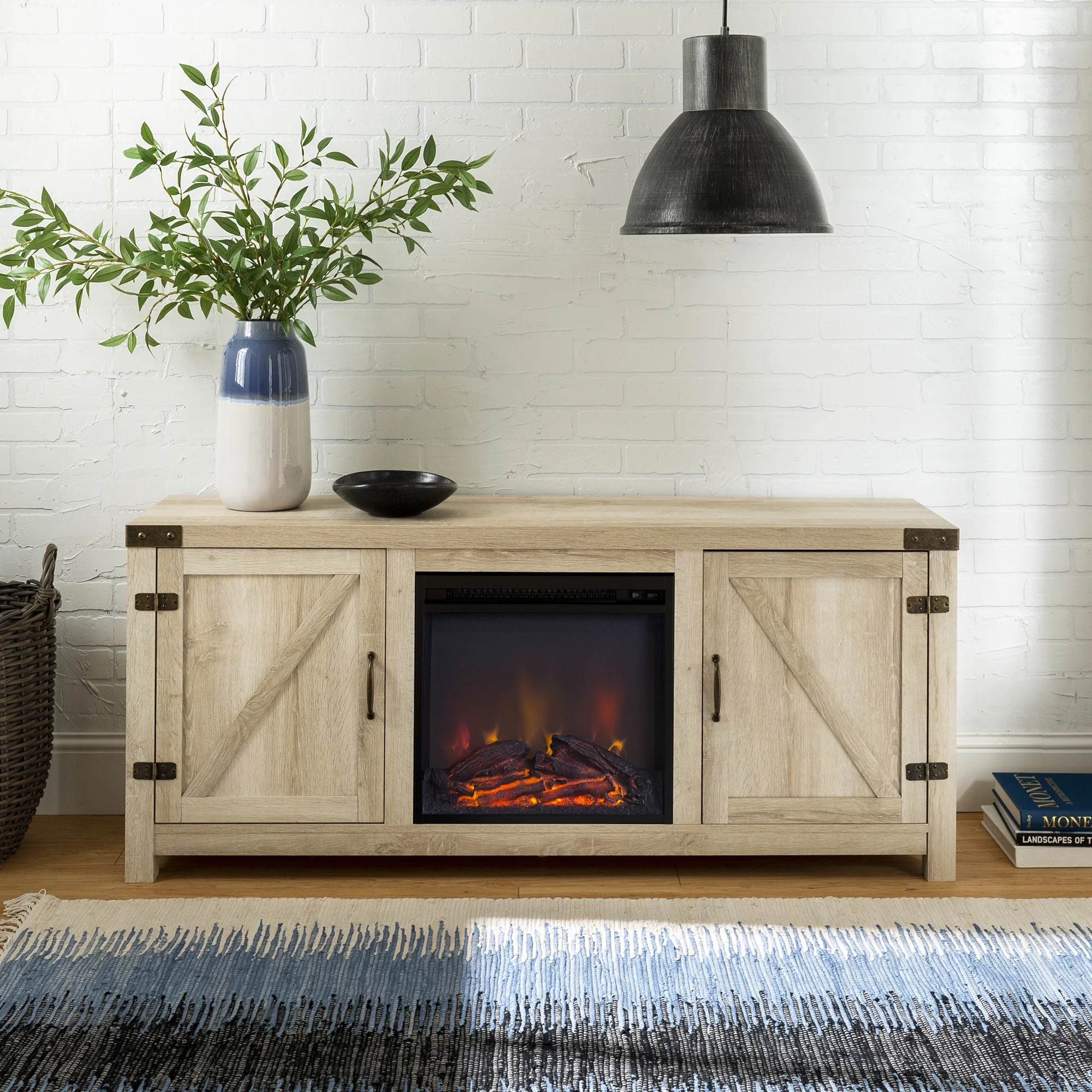 Woven Paths Modern Farmhouse Fireplace TV Stand for TVs up to 65", White Oak | Walmart (US)