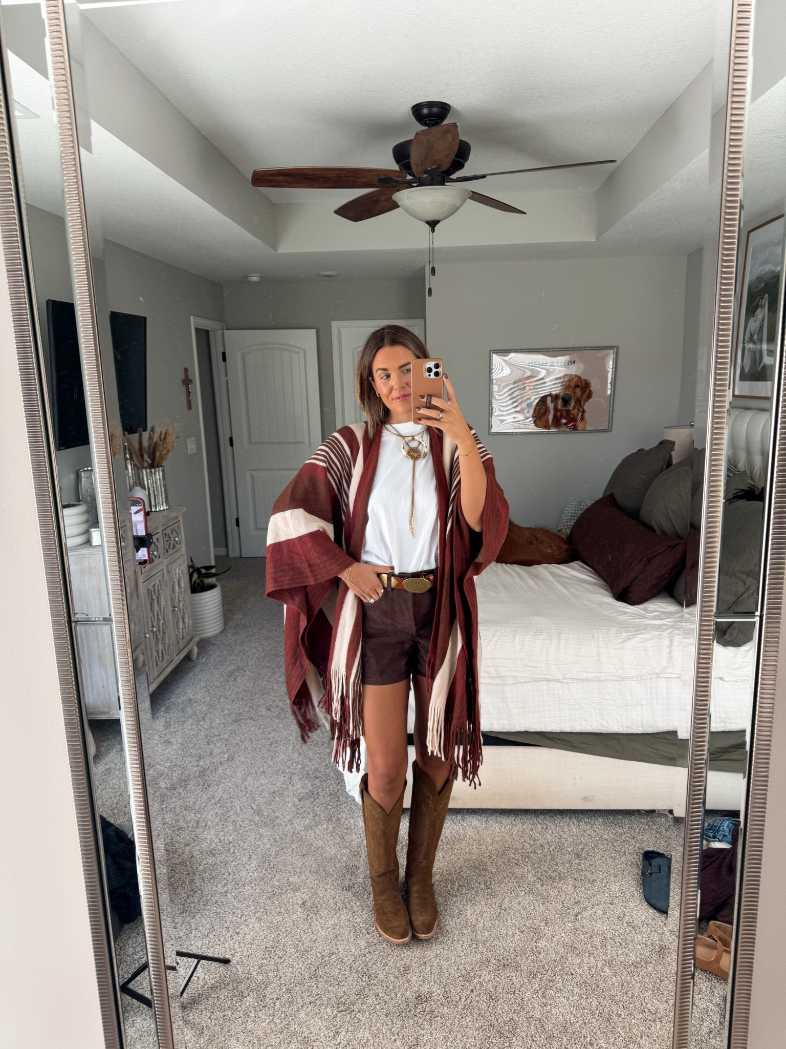 size small in tee, size 26 (tts) in brown suede shorts — i linked at several retailers! true to size in cowboy boots (all time favessss)

western outfits // cowgirl chic // fringe kimono poncho 

#LTKSaleAlert #LTKStyleTip #LTKFindsUnder50