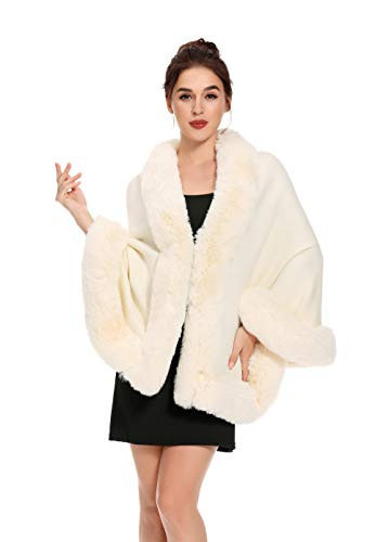 ZLYC Damen Winter Kunstpelz Poncho Cape Strick Schal Stola Warm Cardigan (Beige),Einheitsgröße | Amazon (DE)