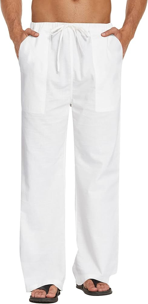 COOFANDY Mens Linen Drawstring Pants Elastic Waist Lightweight Trouser Casual Yoga Summer Beach P... | Amazon (US)