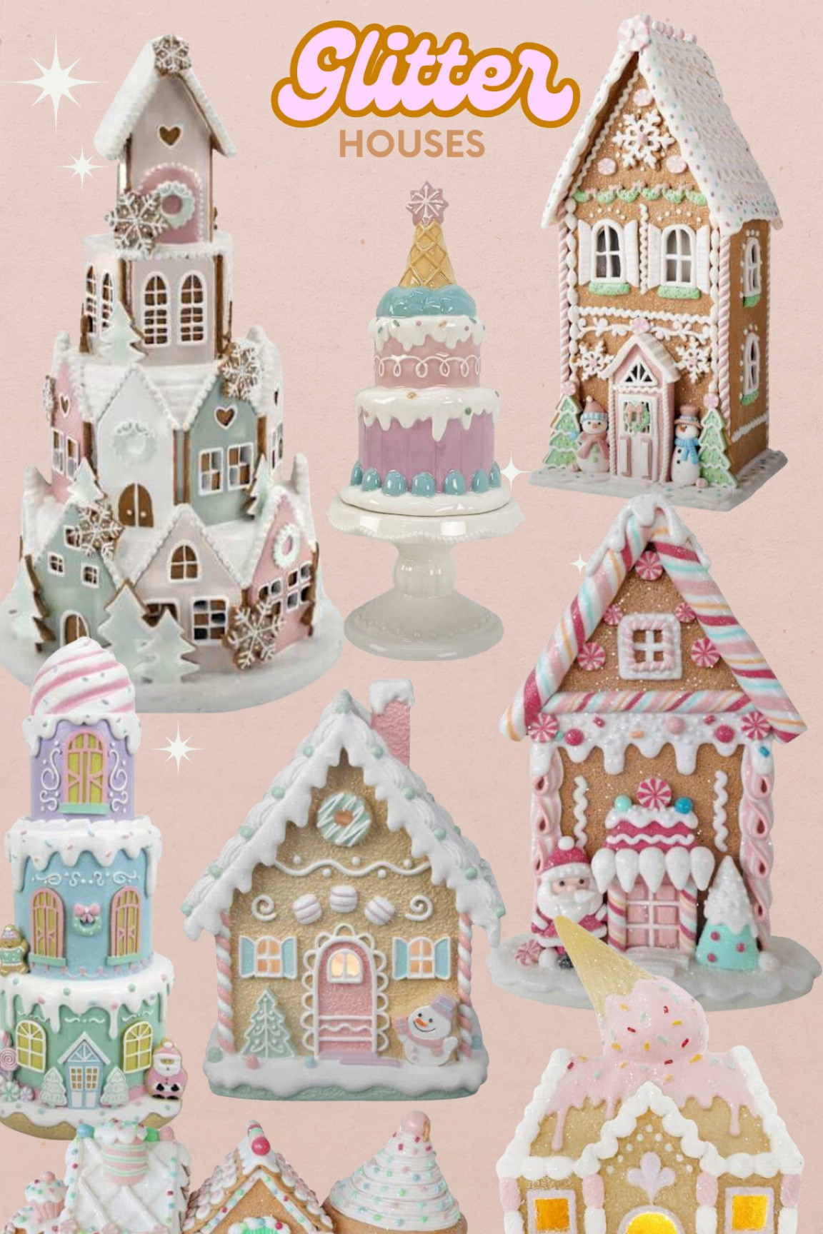 Christmas gingerbread houses, glitter houses 