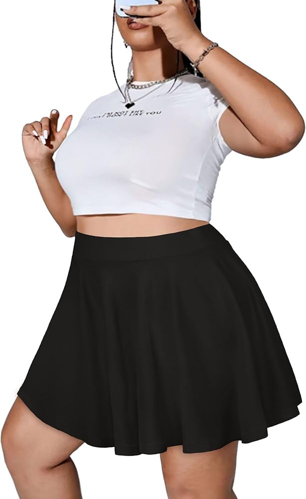 JOELLYUS Plus Size Skirts for Women Summer Pleated Mini Skirt Casual Flowy High Waisted Womens Sh... | Amazon (US)