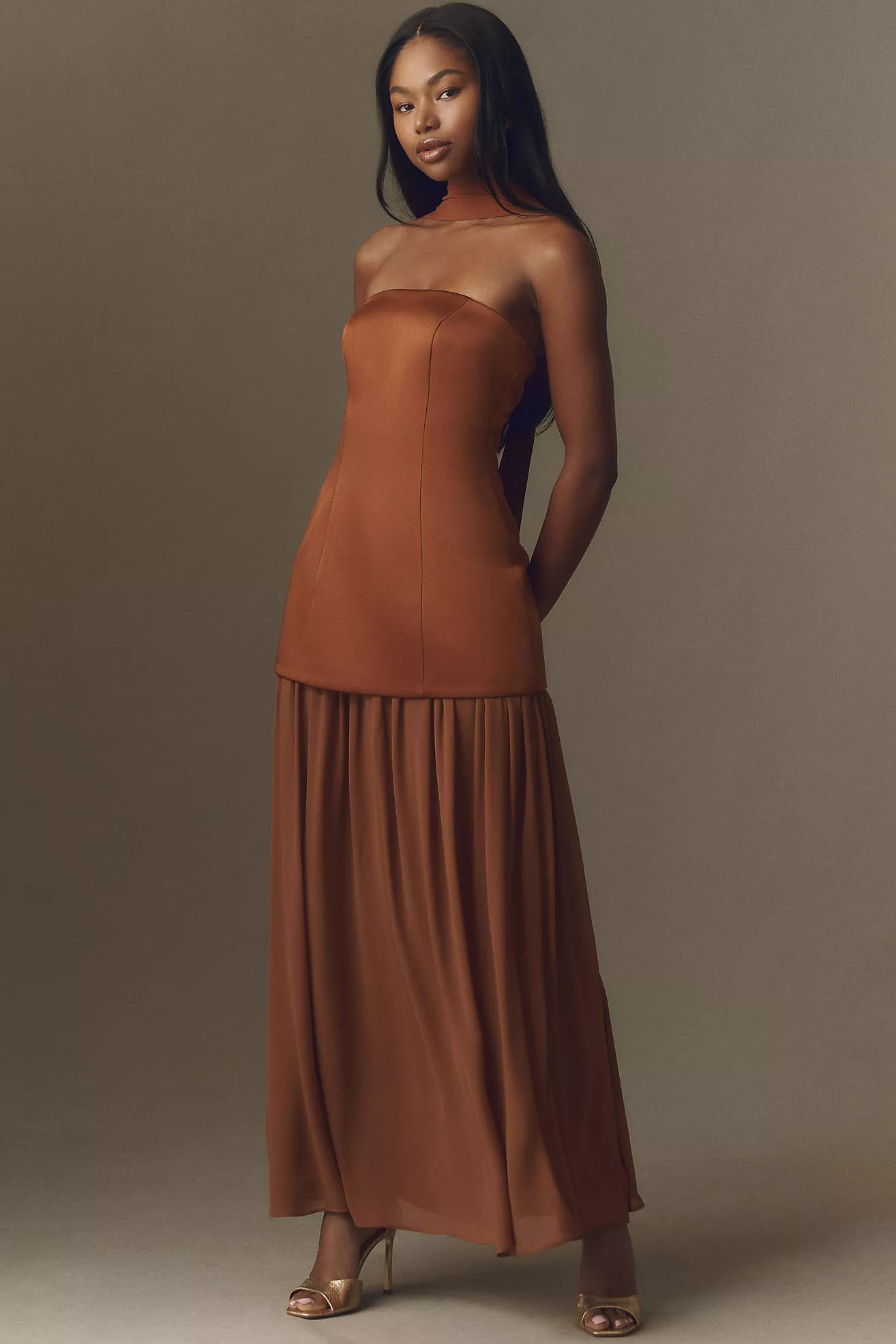 Mare Mare Natalie Strapless Stretch Satin Chiffon Maxi Dress | Anthropologie (US)