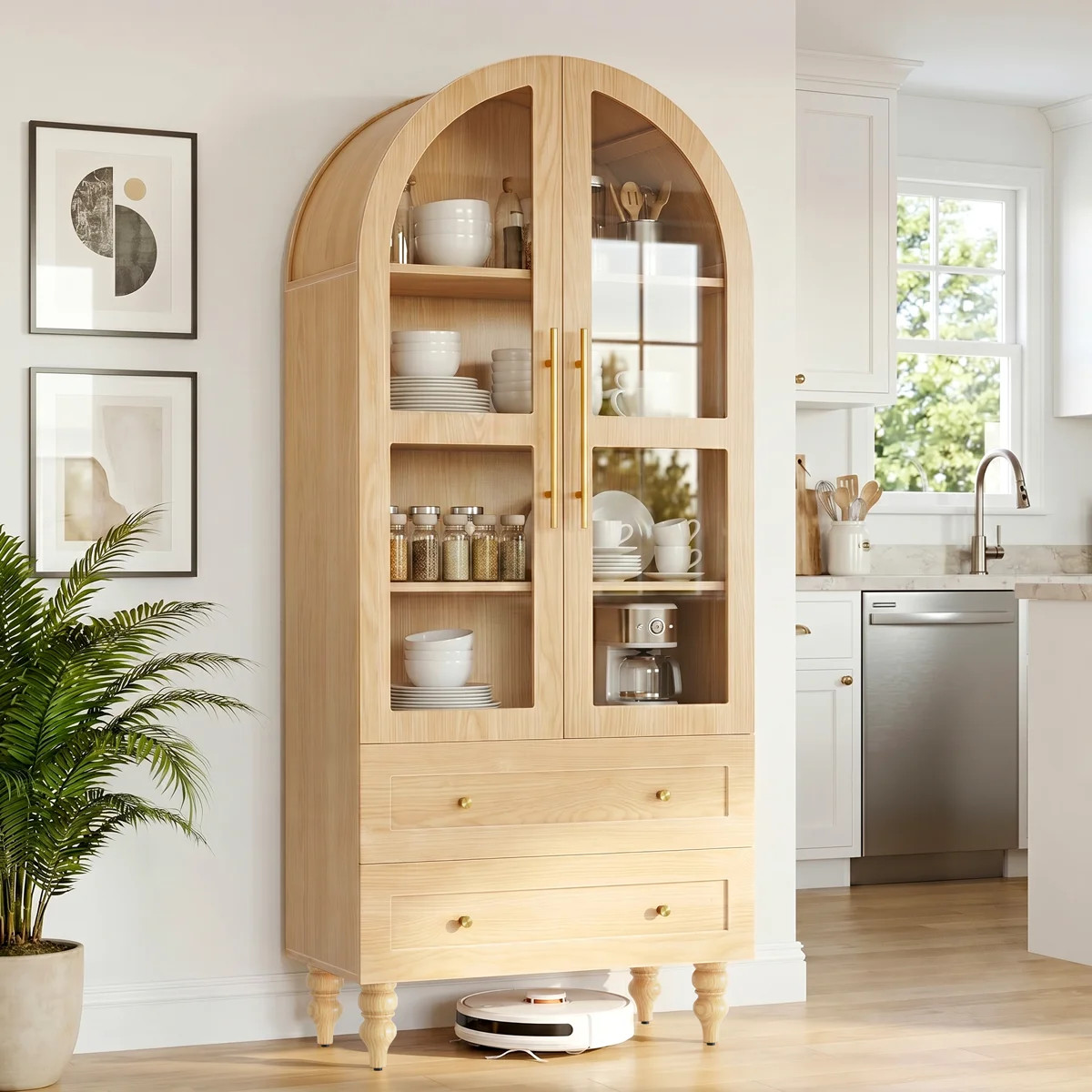 Retro Arch Storage Cabinet \u2013 Large Capacity, 2 Drawers, Gold Hardware | Wayfair North America