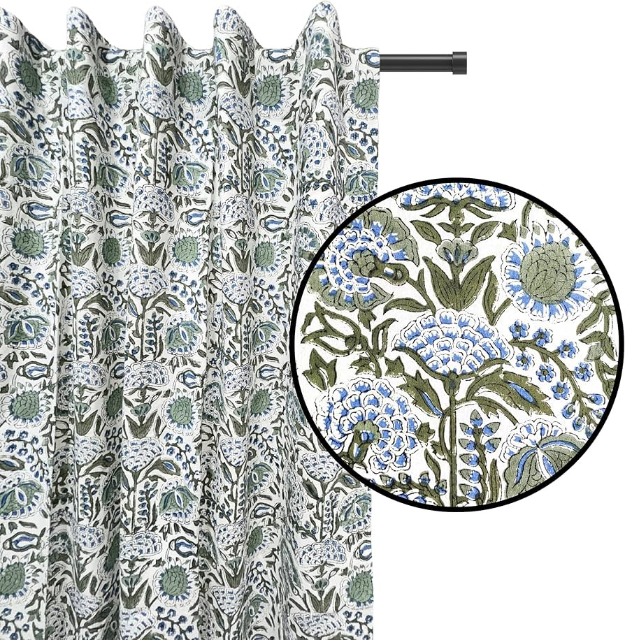 ATOSII Cotton Curtains (Clover Blue, 1 Panel - W 60" X L 84") | Amazon (US)