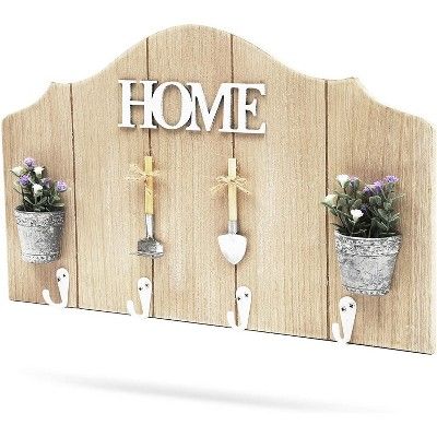 Juvale Rustic White Wooden Wall Mounted Coat Rack with 4 Hooks for Home Decor (15.5 x 9 In) | Target