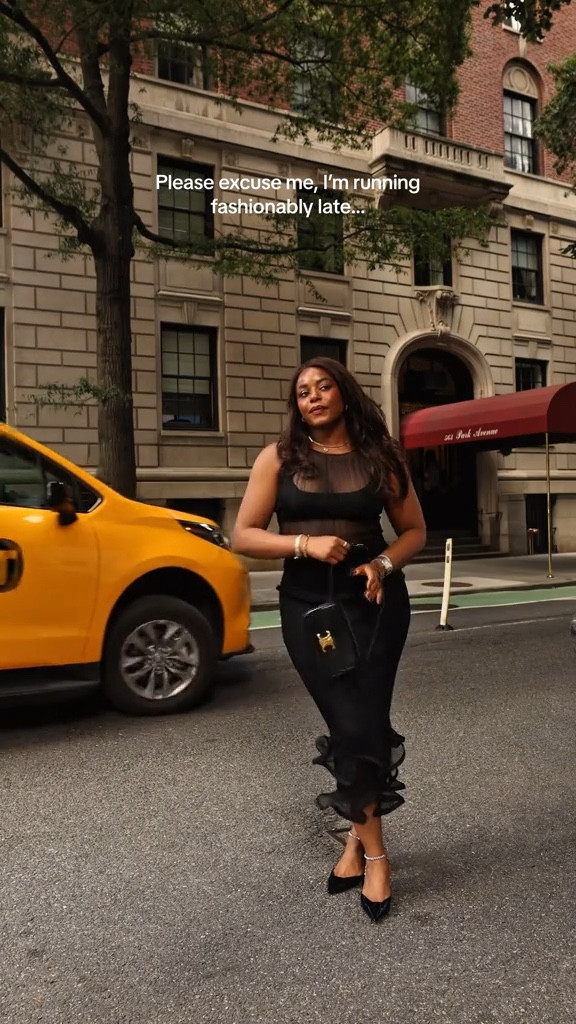 Running fashionably late 🖤 wearing the cutest dramatic set from Simhkai - sheer black top with a ruffle trim midi skirt accessorized with Celine handbag and Jimmy choo heels. If you’re looking for a chic and elegant New Year’s Eve outfit idea, this is it! Linking this NYE outfit below for your next party  

#LTKHoliday #LTKootd #LTKgrwm