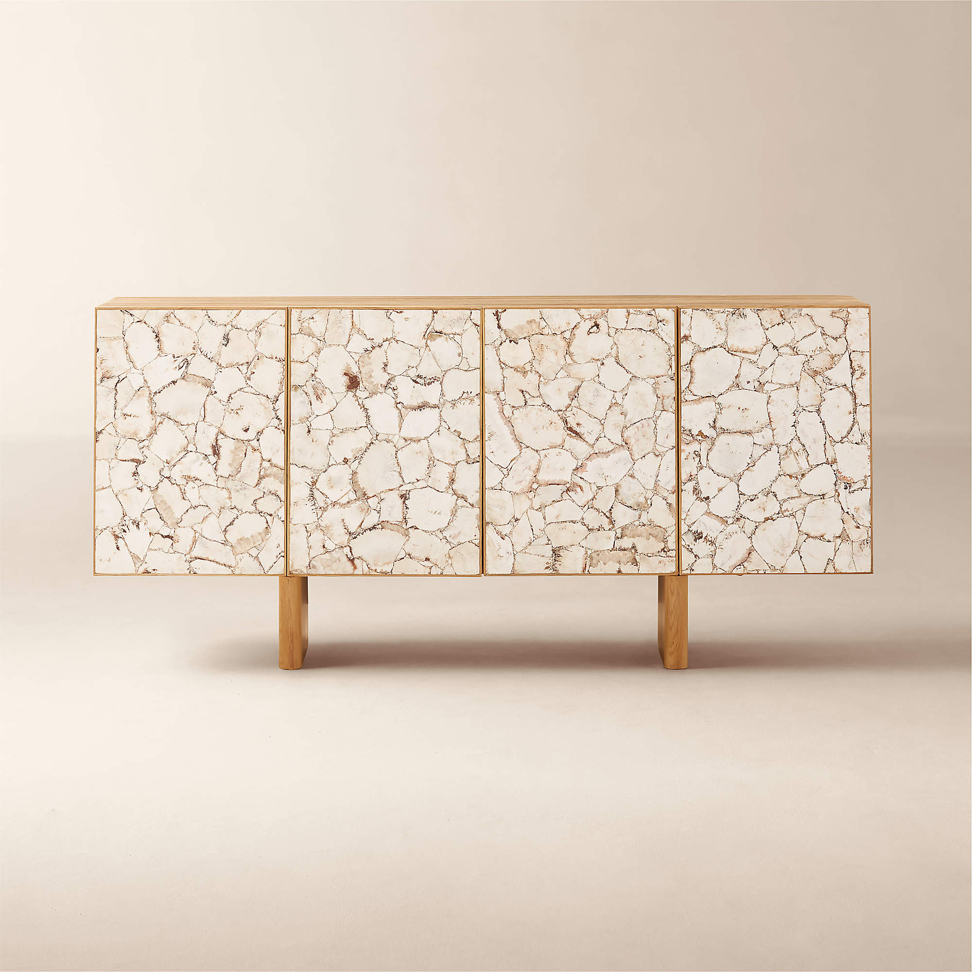 Lina 64" Stone and White Oak Wood Credenza + Reviews | CB2 | CB2