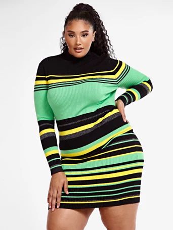 Akira Striped Turtleneck Sweater Dress - Fashion To Figure | Fashion to Figure