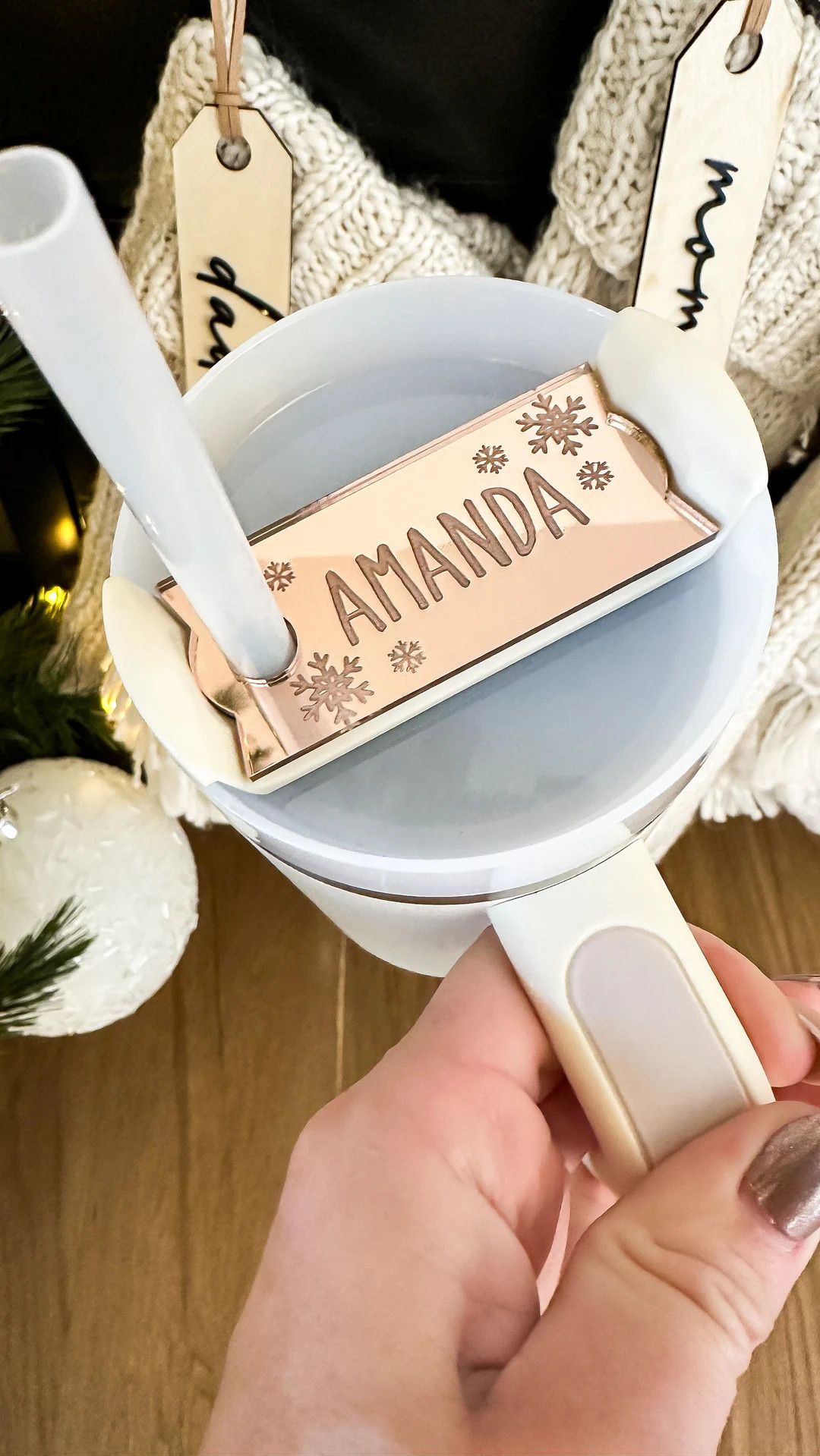 Etched Custom Name Christmas Stanley Lid Topper Tag Plate - Etsy | Etsy (US)