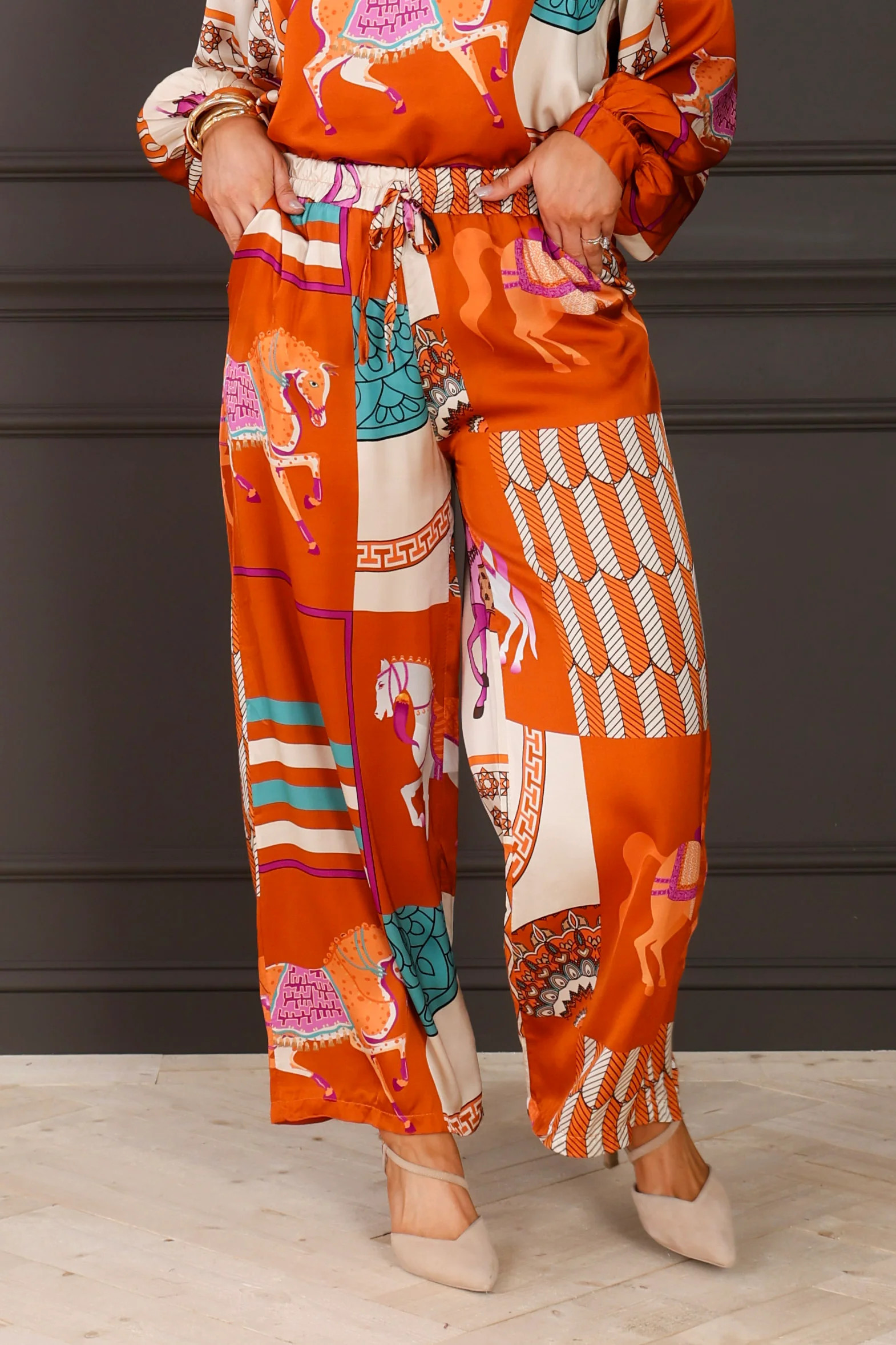 The Great Unknown Orange Abstract Print Wide Leg Pant | The Willow Tree