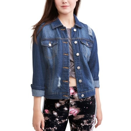Juniors' Distressed Denim Jacket | Walmart (US)