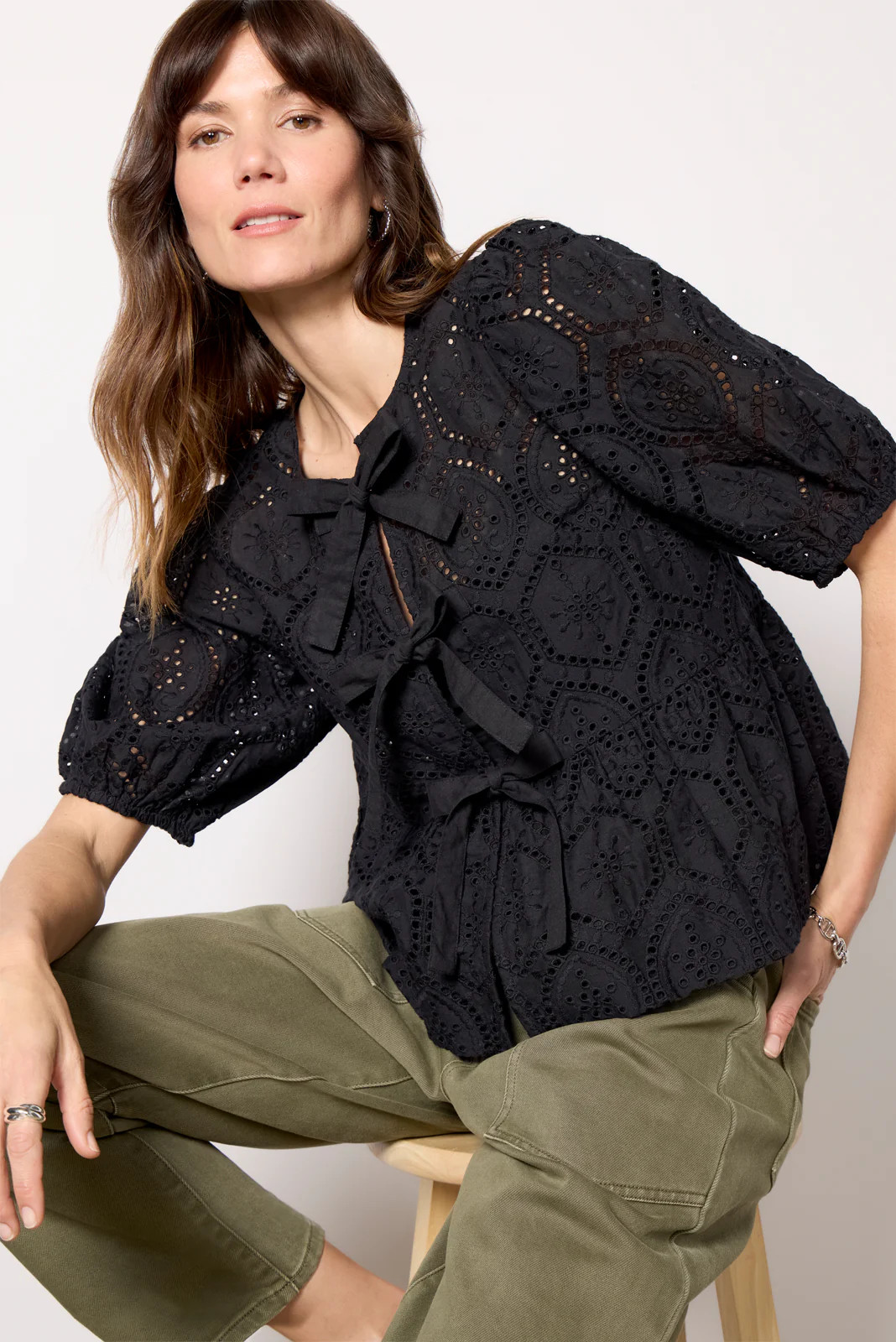 Elsie Eyelet Tie Front Blouse | Evereve