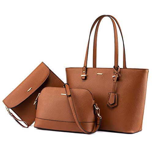 LOVEVOOK Purses for Women Classic Shoulder Tote Satchel Hobo Bags 3pcs Handbags Gift for Her Brown | Amazon (US)