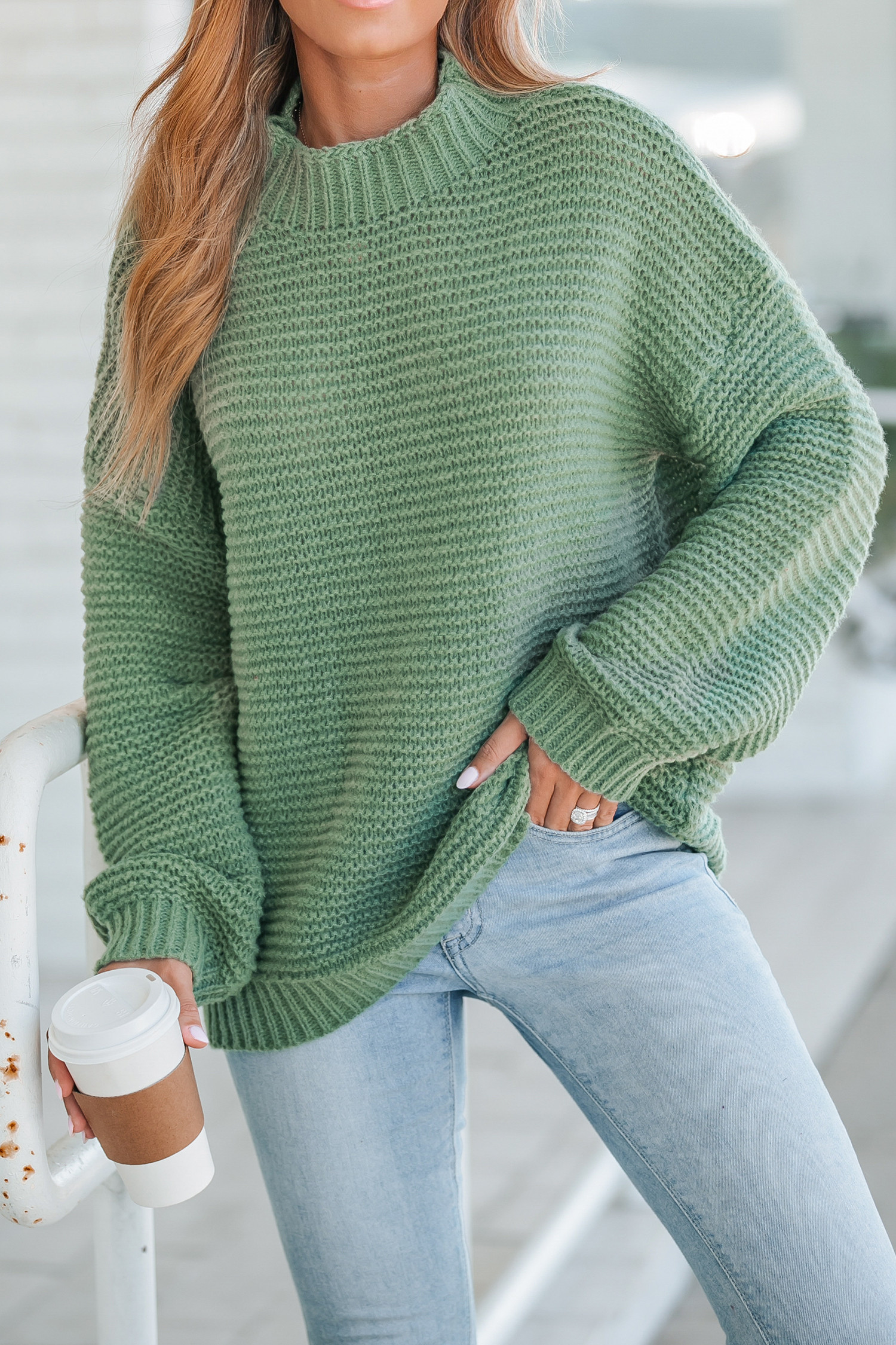 Sage Ribbed Mock Neck SweaterNew | Cupshe US