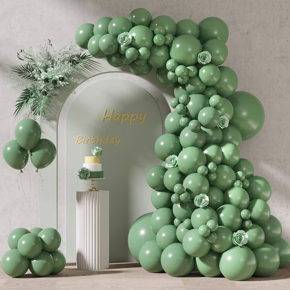 RUBFAC 87pcs Sage Green Balloons Different Sizes 18 12 10 5 Inches for Garland Arch, Premium Gree... | Amazon (US)