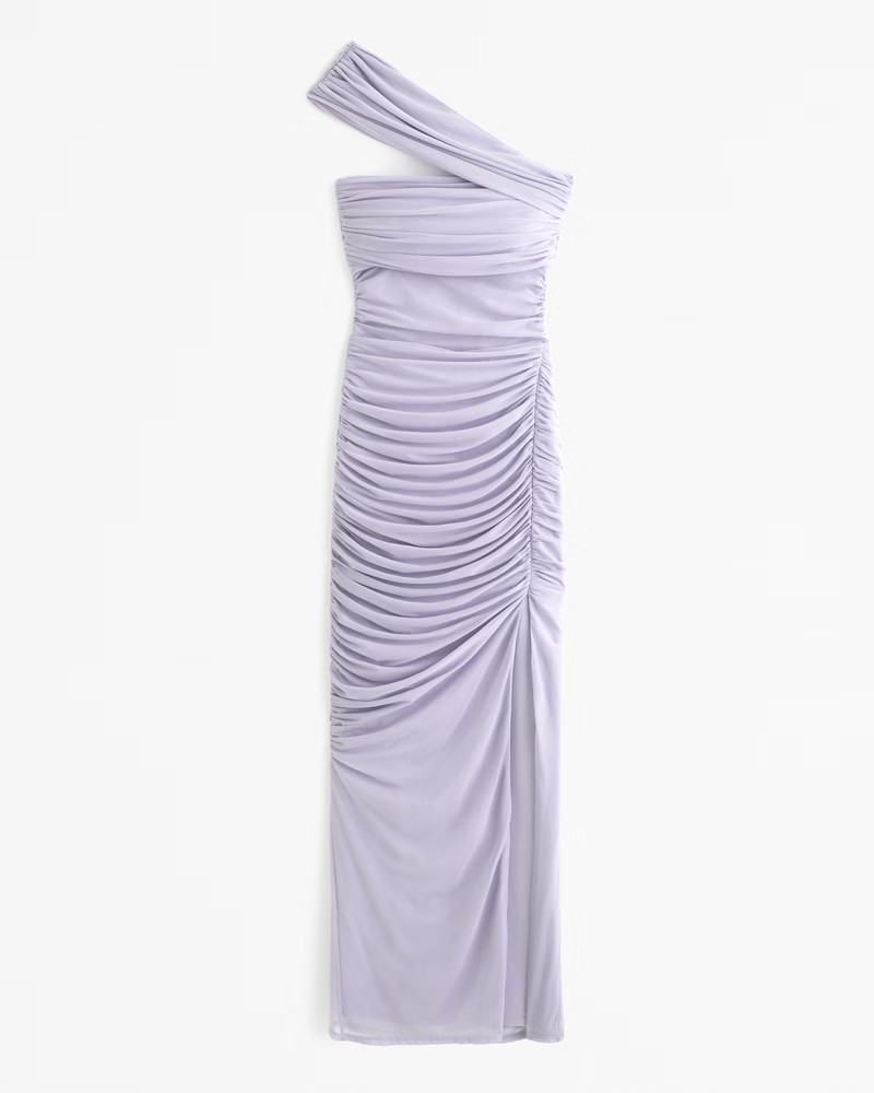 Mesh Asymmetrical Off-The-Shoulder Draped Gown | Abercrombie & Fitch (US)