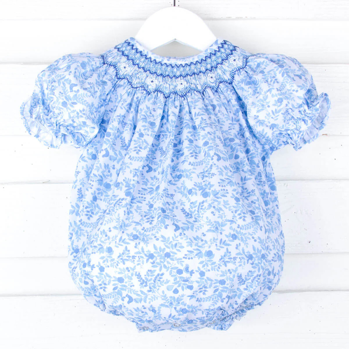 Bella Blue Floral Smocked Bubble | Classic Whimsy