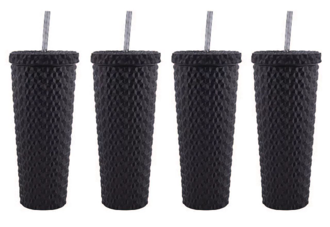 Way To Celebrate 4-Pack Plastic Tumbler with Straw, Matte Black - Walmart.com | Walmart (US)