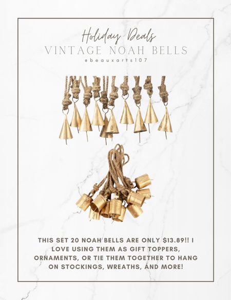 Shop these cute Noah bells to tie on your gifts, as ornaments, or string them together to style on your stockings and wreaths! 

#LTKHoliday #LTKstyletip #LTKhome