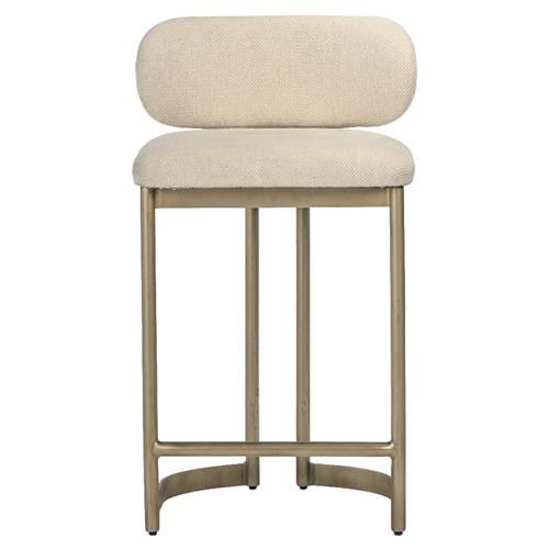 Freya Modern Classic White Upholstered Antique Brass Counter Stool | Kathy Kuo Home