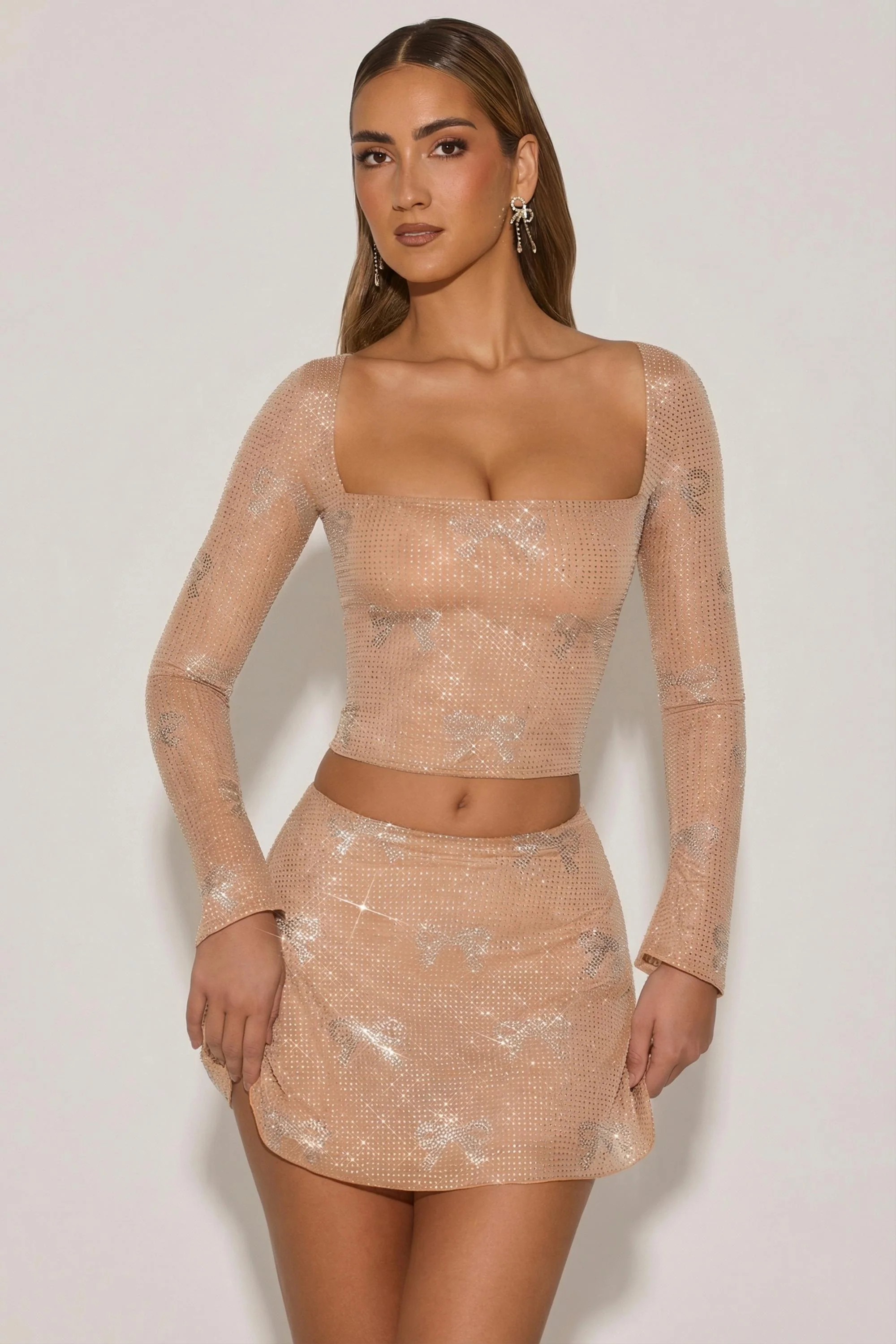 Embellished Bow-Detail Top in Almond | Oh Polly