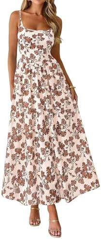 PRETTYGARDEN Women's Summer Boho Maxi Dress A Line Eyelet Floral Sundresses | Spaghetti Strap, Sq... | Amazon (US)