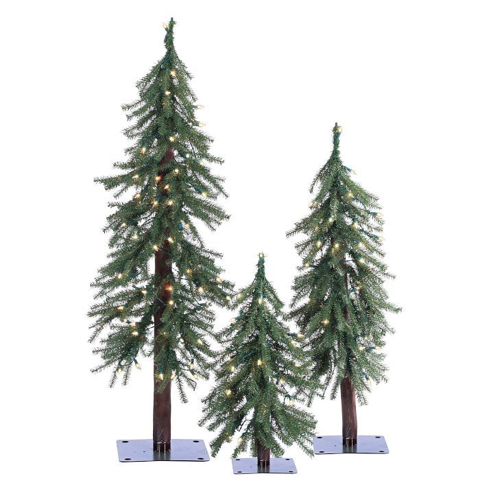 Pre-Lit Faux Alpine Trees (Set of 3) | West Elm (US)