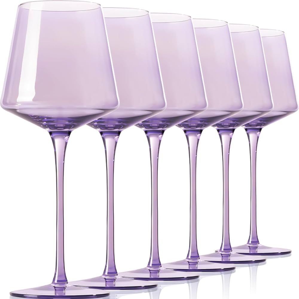 Physkoa PURPLE Wine Glasses Set of 6-16oz,Unfading Color, Hand-blown - Valentine's Day Gifts | Amazon (US)
