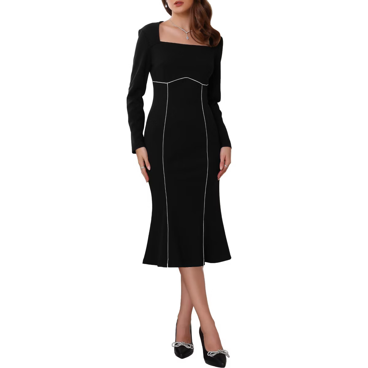 INSPIRE CHIC Women's Square Neck Wedding Guest Long Sleeve Formal Cocktail Elegant Midi Fishtail ... | Target