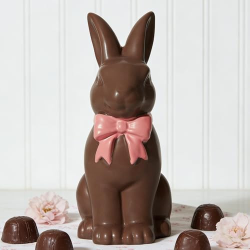 DN DECONATION Easter Decoration Bunny Decor - Spring Easter Brown Rabbit Sculpture, Ceramic Statues with Pink Bow for Farmhouse Home Decor Tabletop Shelf Mantel Dining Table Centerpiece | Amazon (US)