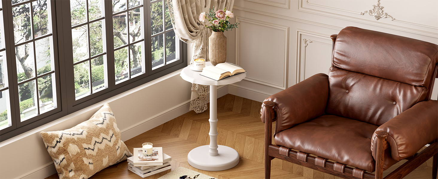 100% Solid Wood Round Pedestal Side Table, Vintage End Table for Living Room Bedroom, Heavy-Duty ... | Amazon (US)