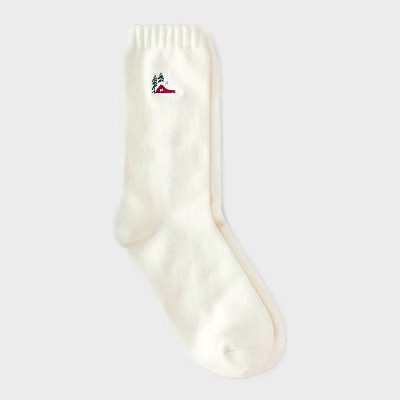 Women's Embroidered Winter Cabin Super Soft Crew Socks - Wondershop™ Ivory 4-10 | Target