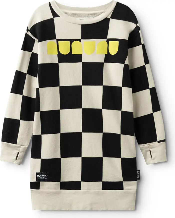Nununu Kids' Checkmate Long Sleeve Sweatshirt Dress | Nordstrom | Nordstrom