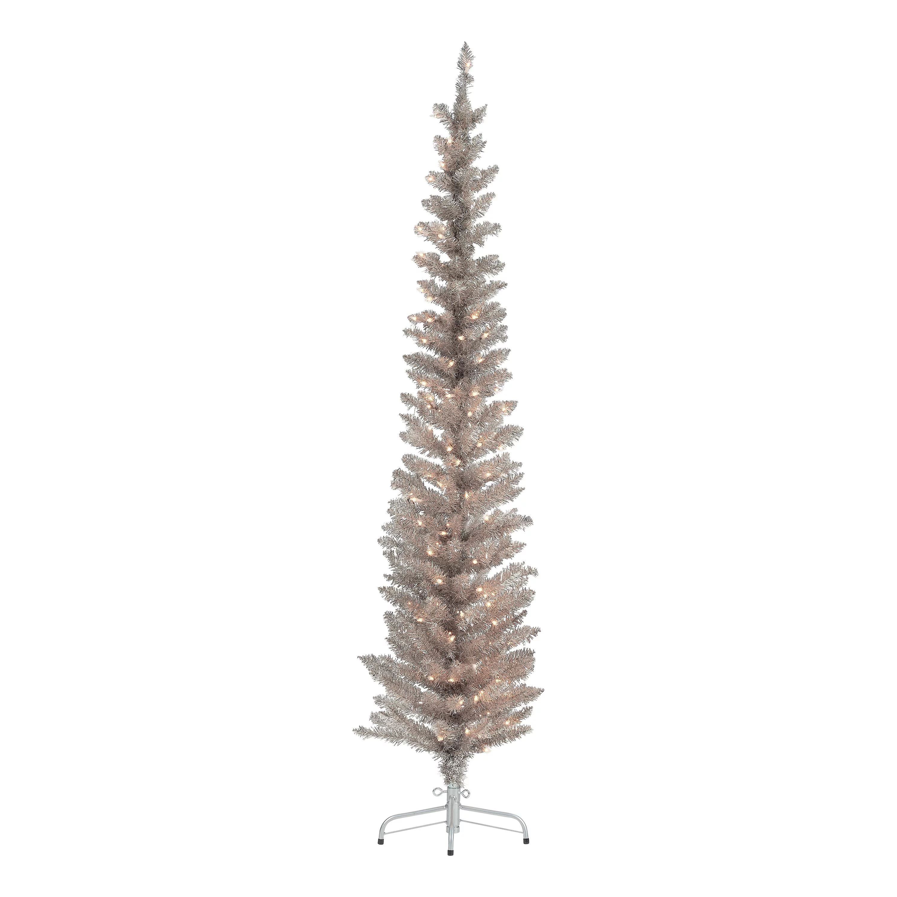 Holiday Time 6ft Pre-Lit Rose Gold Tinsel Christmas Tree, Rose Gold, 6', Clear | Walmart (US)